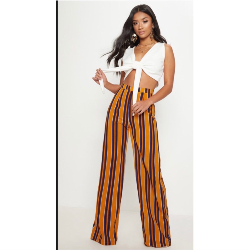 Petite Mustard Striped Wide Leg Pants